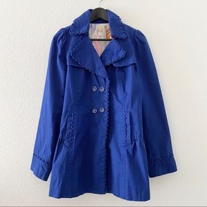 Anthropologie Elevenses Royal Blue Trench Coat